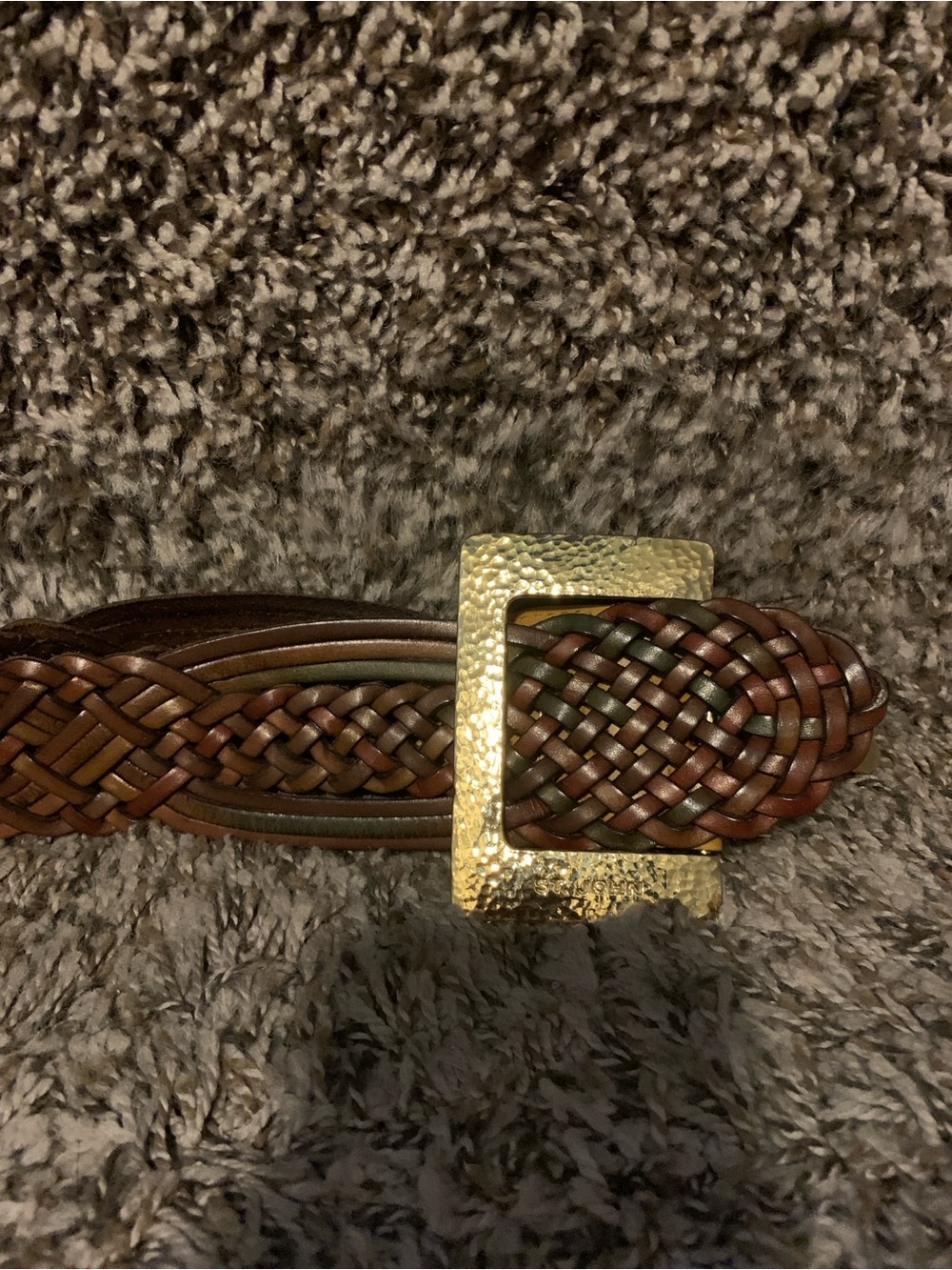 St. John Yellow Leather Tab Belt with Braided Brown Strap and Gold Buckle - Picture 6 of 7